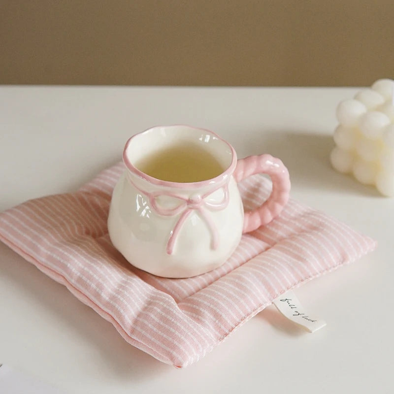 Ceramic Coffee Cup with Bowknot Handle, Small Capacity Tea & Espresso Mug