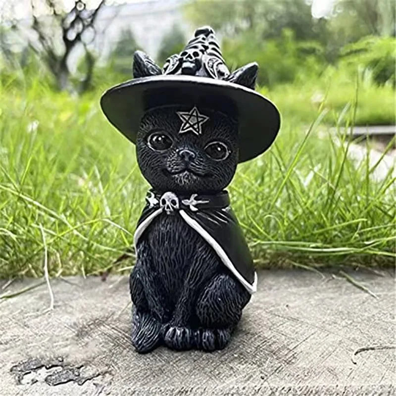 Black Cat Resin Statue Mysterious Halloween Tabletop Decoration - Cute Witch Cat Doll
