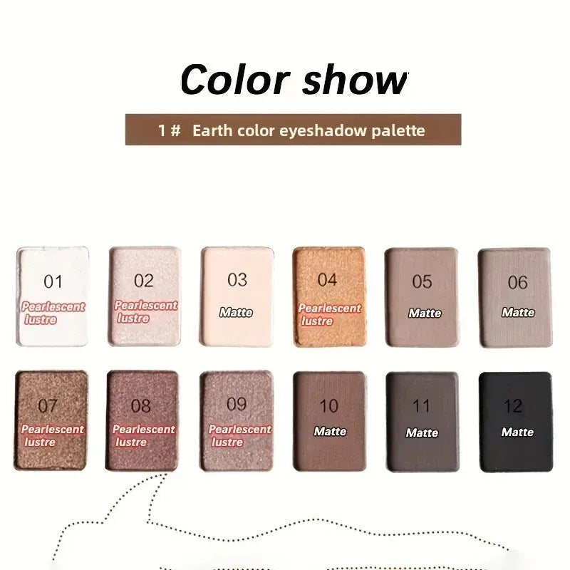 12-Color Eyeshadow Palette with Shimmer & Matte Finishes for Makeup Artists