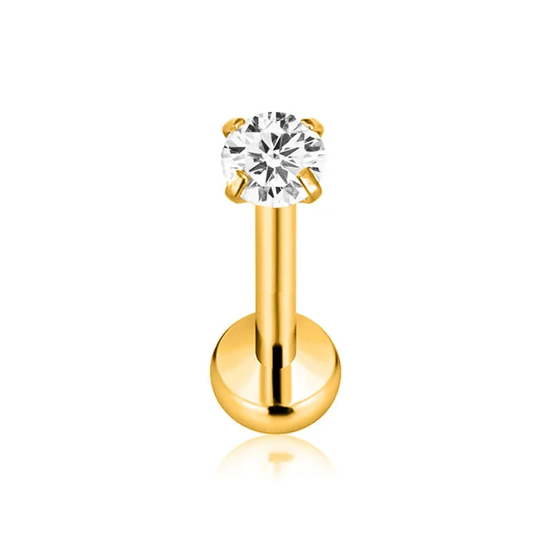 Threadless Labret Piercing Jewelry Moon Pin - Titanium & CZ Zircon, 16G-20G