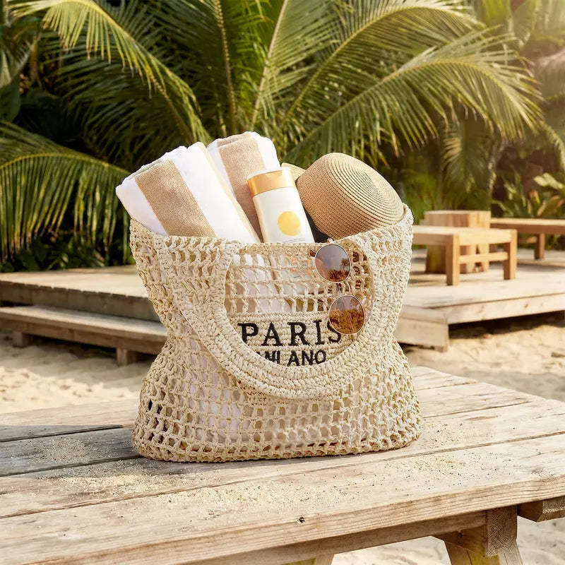 Women Straw Beach Bag Handmade Woven Tote Large Capacity Summer Shoulder Bag