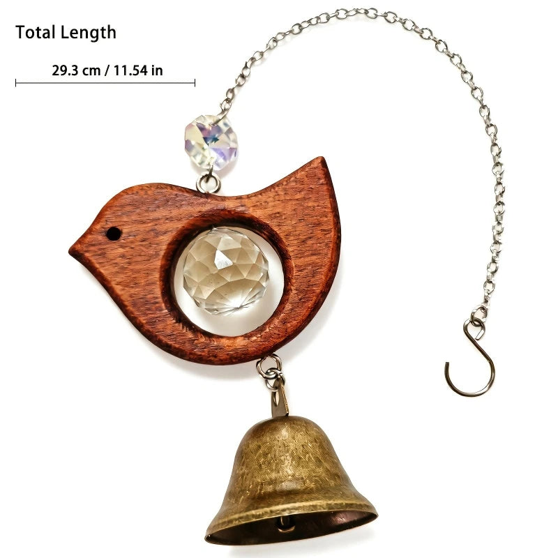Beech Wood Crystal Wind Chime with Copper Bell - Garden Patio Wall Decor