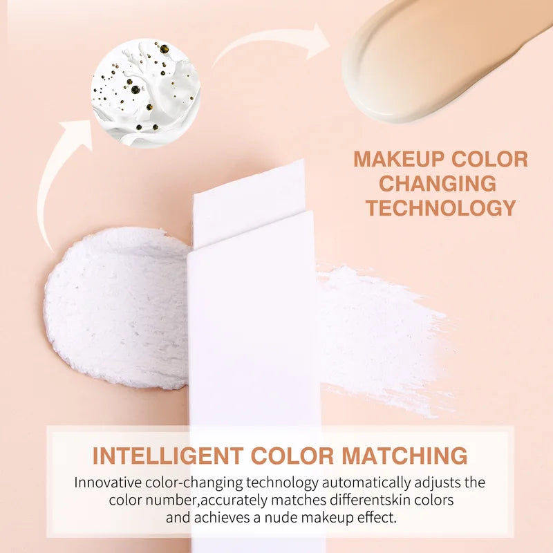 Color Changing Foundation Stick with Double Head Brush Full Coverage Matte Finish Lightweight Moisturizer