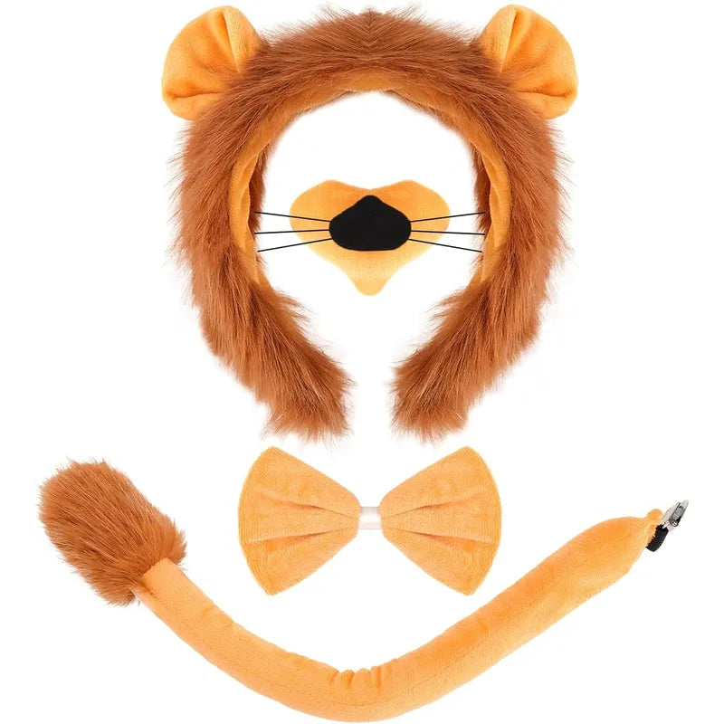 Halloween Animal Costume Accessories Lion Headband Ear Tail Bow Tie Tutu for Kids & Girls