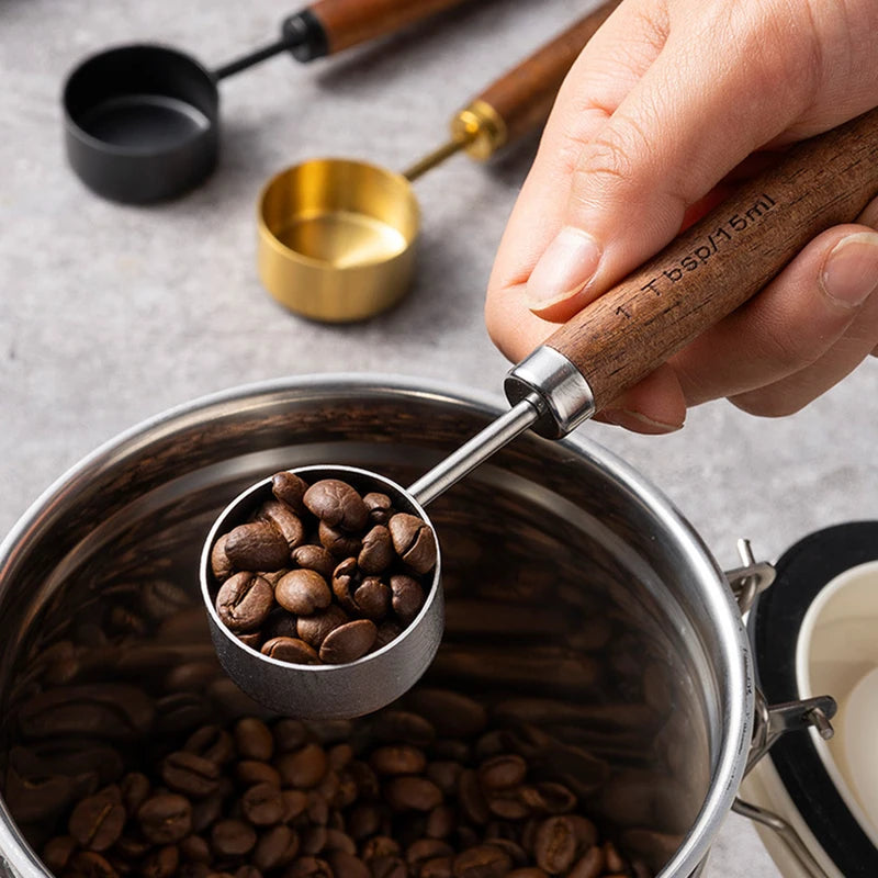 Coffee Bean Measuring Spoon - Walnut Wood Small Measuring Spoon for Coffee & Spices