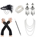 1920s Gatsby Costume Jewelry Set with Headband Gloves Earrings Necklace for Halloween Party