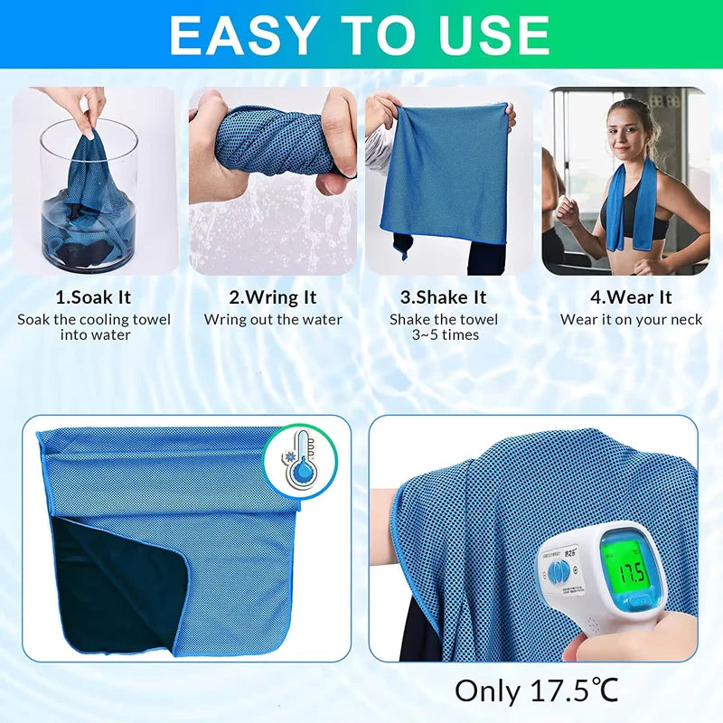 4-Pack Cooling Towels 35.4x11.8 Inches Soft Breathable Sports Towels for Outdoor Gym Yoga Camping Fitness Running