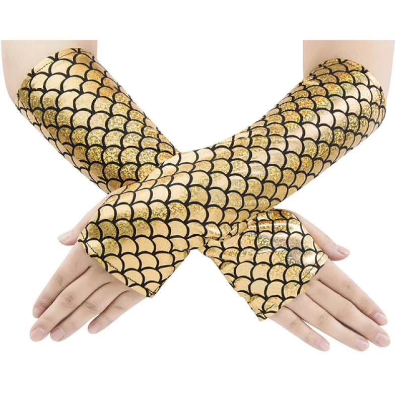 Women Cosplay Mermaid Fingerless Gloves Halloween Stage Performance Fashion Accessories
