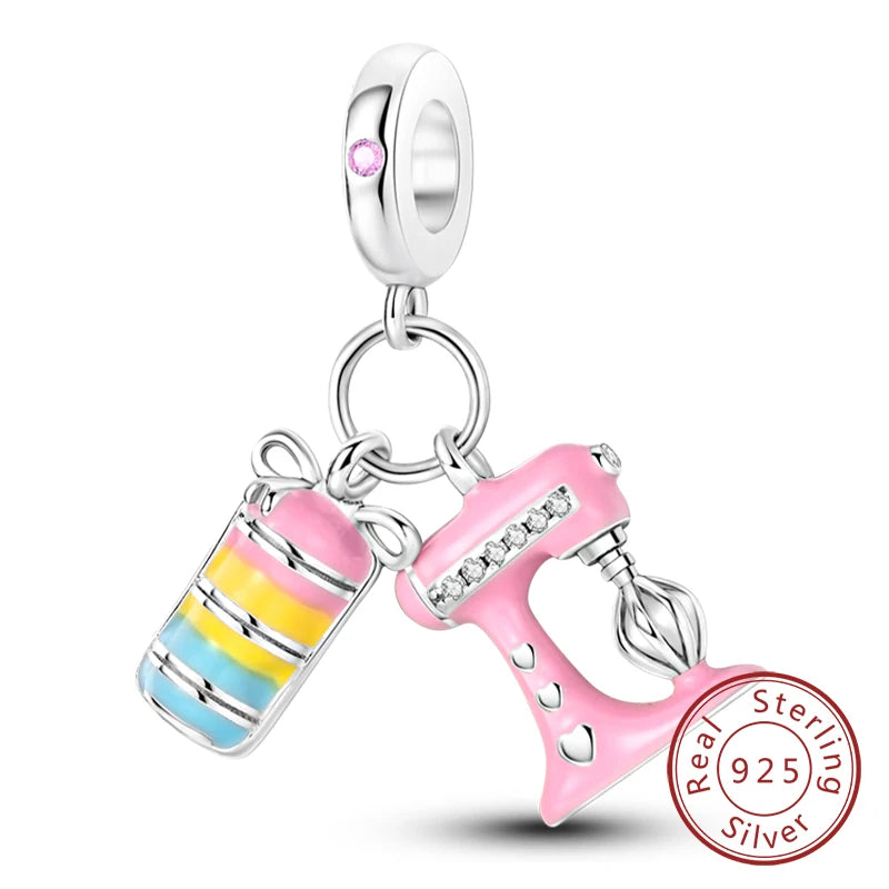 Sterling Silver Pink Pendant Charm for DIY Jewelry Bracelets & Necklaces