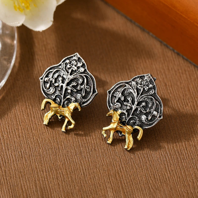 Three-Dimensional Horse-Shaped Floral Drop Earrings for Women - Stylish and Lightweight