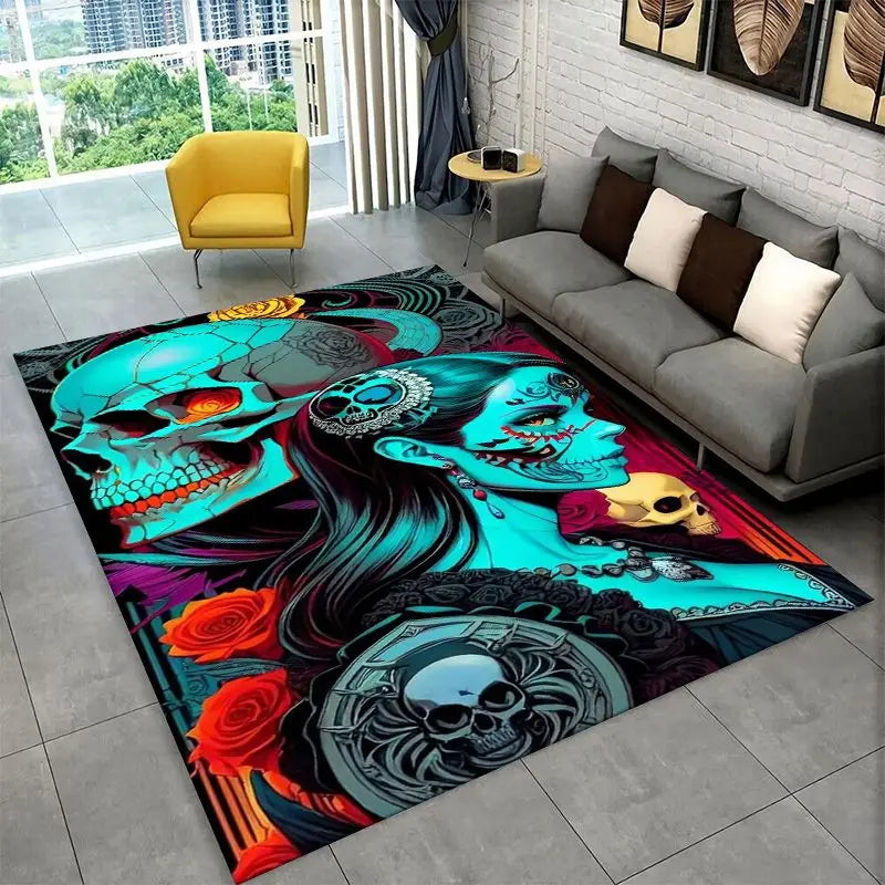 Gothic Skull Dead Girl Horror Area Rug Non-slip Floor Mat for Bedroom Living Room