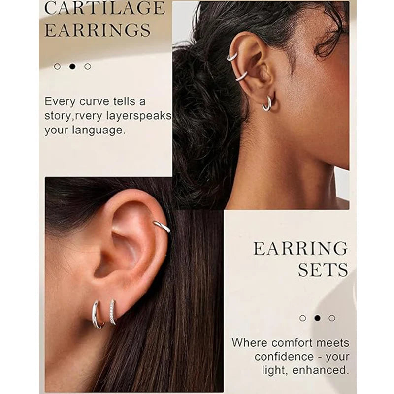 Sterling Silver Hoop Earrings for Women Men Micro Pave CZ Minimalist Huggie Jewelry