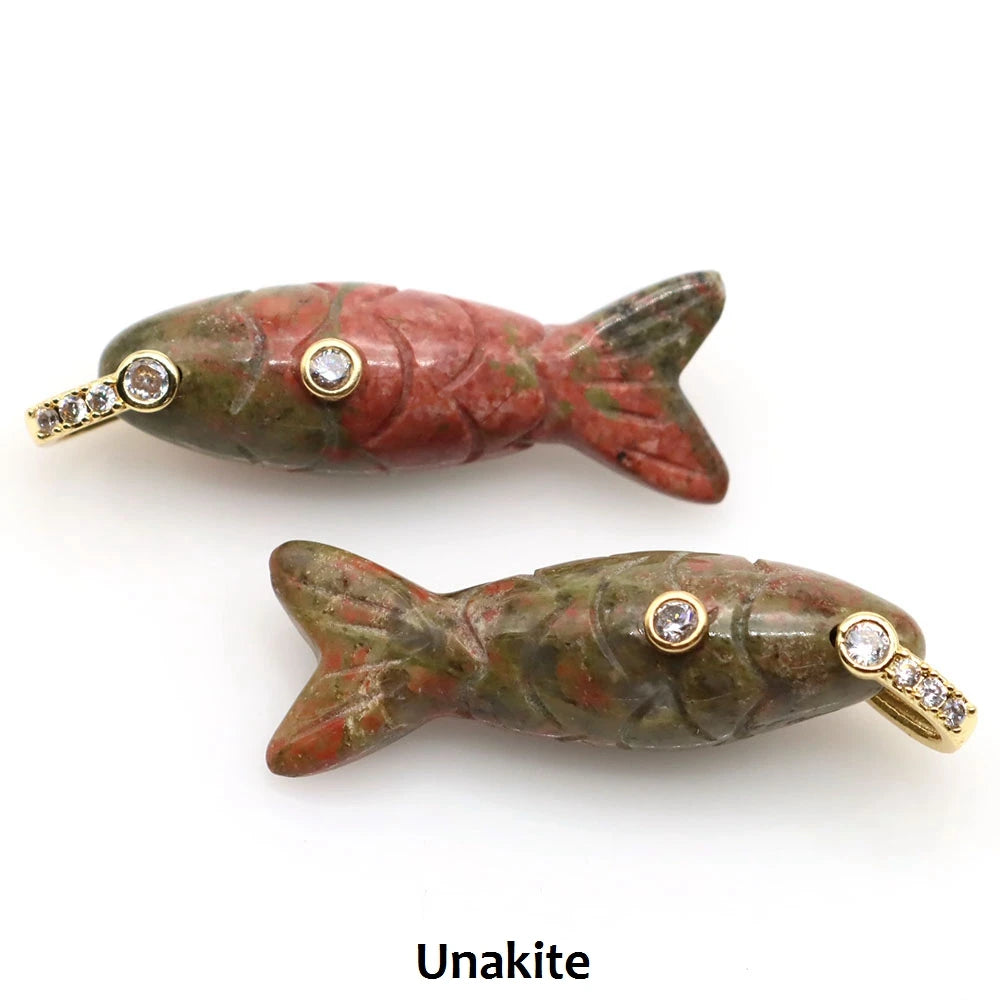 Fish-Shaped Crystal Charms with Zircon for DIY Jewelry Making Natural Stones