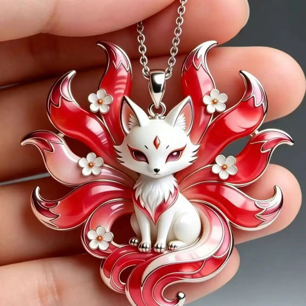 Nine Tailed Fox Necklace Mythology Pendant Stainless Steel Jewelry for Women