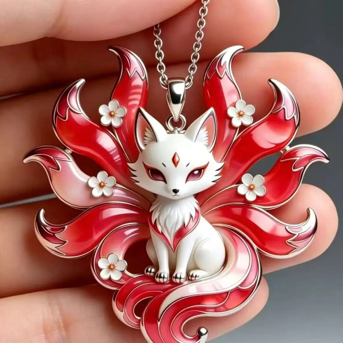 Nine Tailed Fox Necklace Mythology Pendant Stainless Steel Jewelry for Women