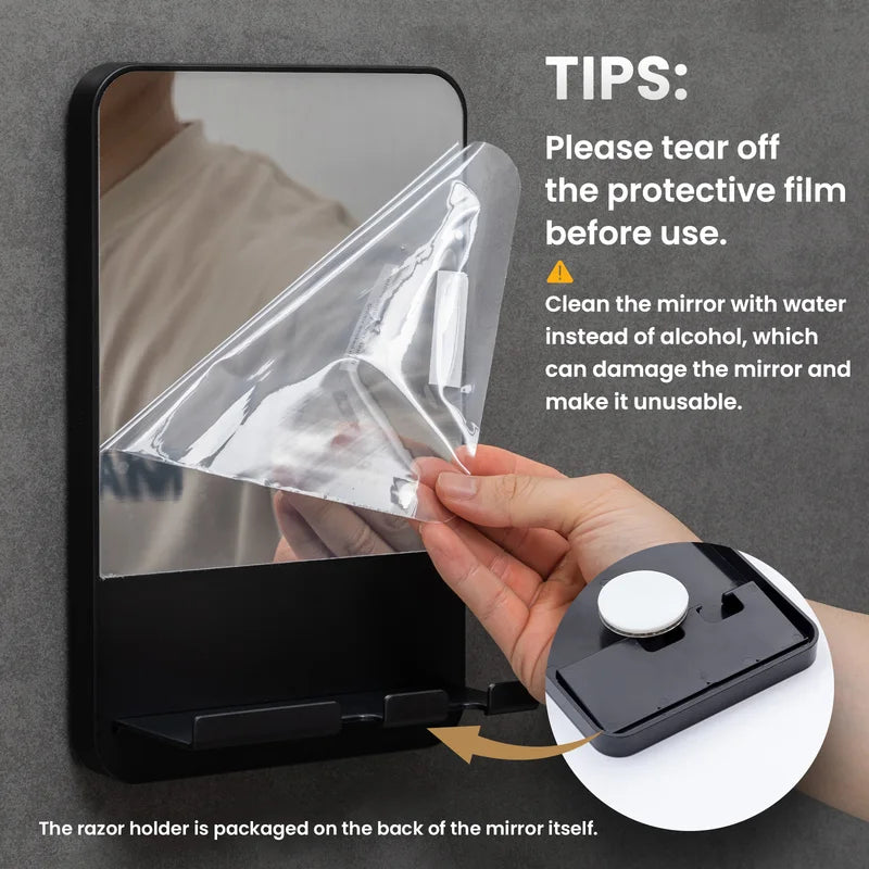 Fogless Shower Mirror with Razor Holder, Reusable Suction Bathroom Mirror