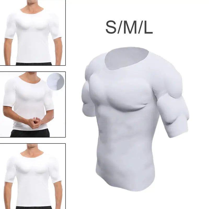 Fake Muscle T Shirt Men Costume with 3D Built-in Shoulders for Cosplay & Dress Up
