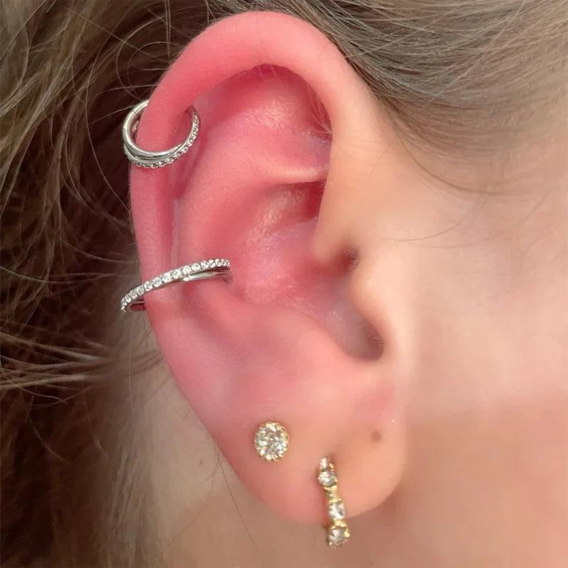 Titanium CZ Conch Nose Ring Hoop Cartilage Helix Daith Tragus Piercing Jewelry