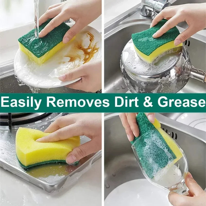 Double-Sided Absorbent Cleaning Sponge Brush for Kitchen Grease Rust Removal
