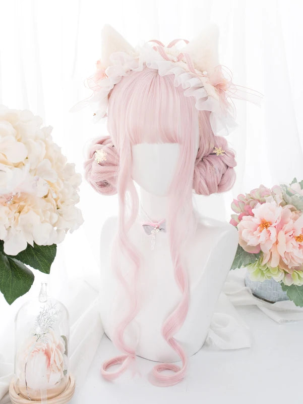 Long Peach Pink Synthetic Wigs with Bangs for Women - Heat Resistant & Wavy, 26 Inch