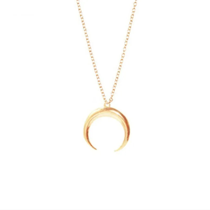 Classic Gold Color Stainless Steel Moon Pendant Necklace for Women Jewelry