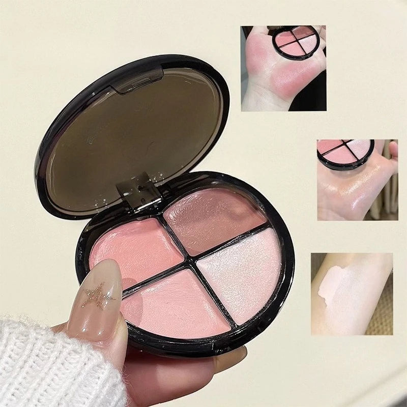K-Beauty Glow Wet Blush Palette 4 Colors Dewy Natural Finish for Cheeks & Lips