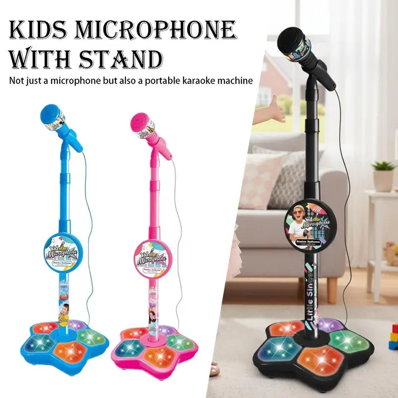 Kids Karaoke Microphone with Light & Stand - Educational Music Toy for Girls and Boys