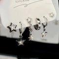 6-Piece Trendy Dark Butterfly Heart Star Cross Zircon Earrings Set for Women