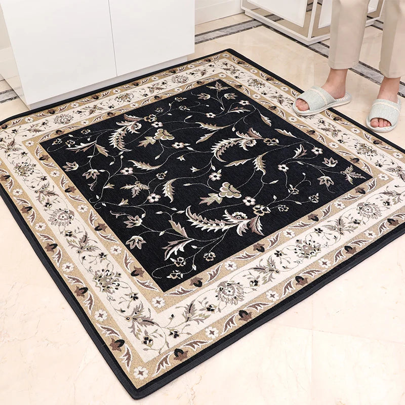 Cotton Area Rug for Living Room and Bedroom - Square Doormat with Tessel Edge Design