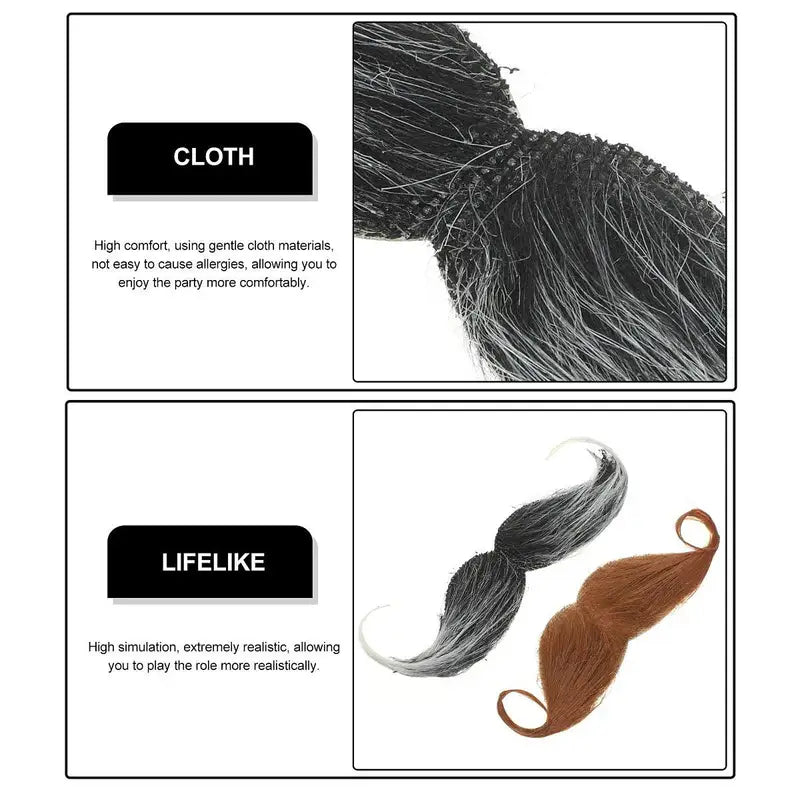 Self Adhesive Fake Mustaches Set - 2 Colors for Costume & Halloween Play