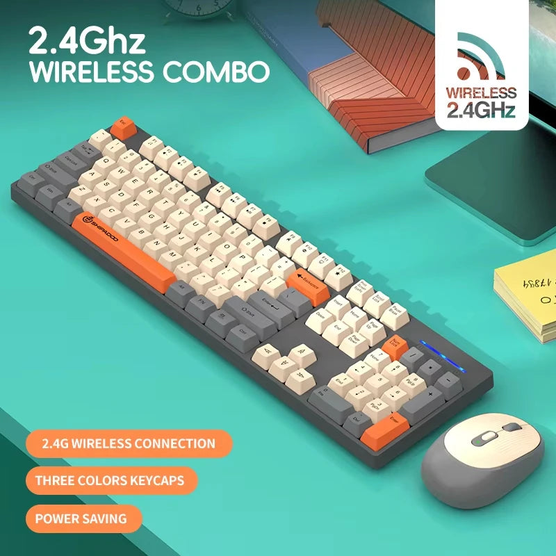 Wireless & Wired Gaming Keyboard and Mouse Combo - Full-Size, Silent, Ergonomic