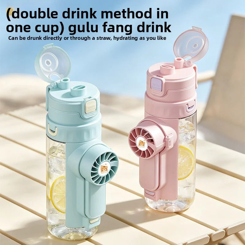 Portable Water Spray Fan with Water Cup for Kids - Handheld Multi-Functional Personal Fan
