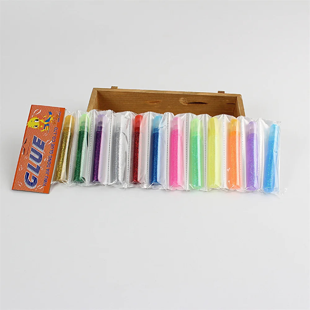 12 Colors Glitter Powder and Liquid Glue Set for Arts & Crafts, Child Art Supplies