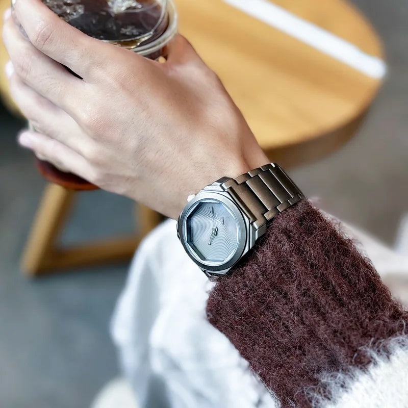 Men's Quartz Watch with Stainless Steel Strap Waterproof Square Casual Wristwatch