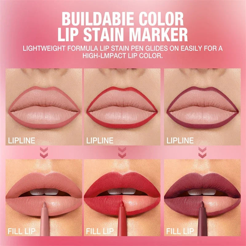 Waterproof Lip Liner Pencil Set - Matte Long-Lasting Lip Makeup with 12 Colors