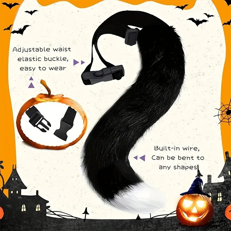 Role Playing Costume Set with Stripes Furry Tail Gloves Socks for Halloween