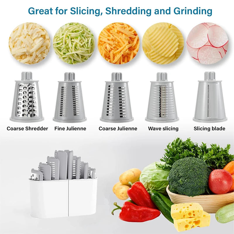 5-in-1 Rotary Cheese Grater Shredder Vegetable Julienne Slicer Kitchen Tool