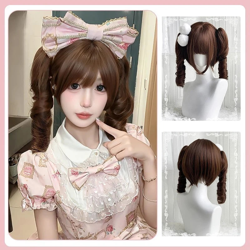Detachable Double Ponytail Cosplay Wig for Women - Curly Synthetic Hair