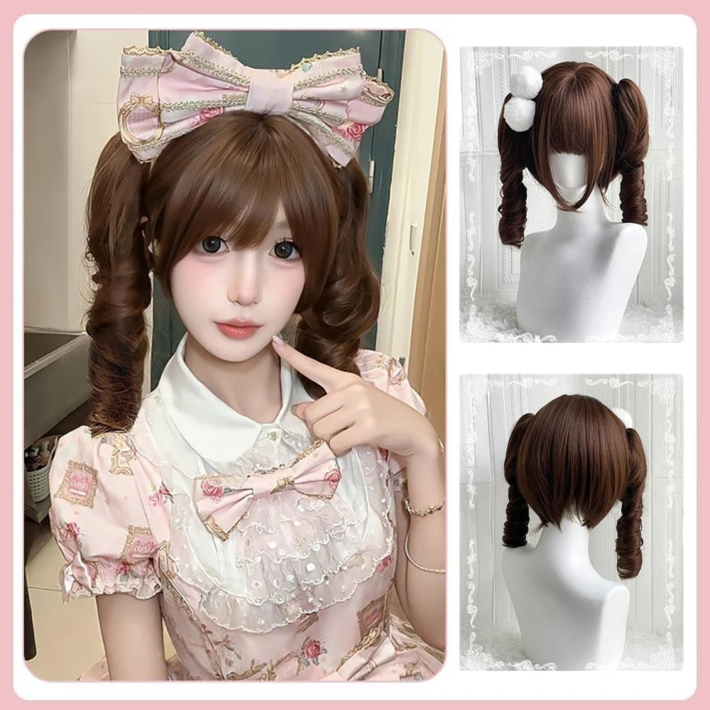 Detachable Double Ponytail Cosplay Wig for Women - Curly Synthetic Hair