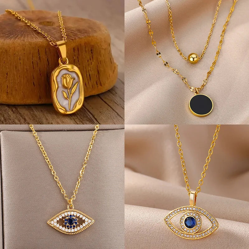Elegant Rose Flower Necklace for Women Tulip Pendant Stainless Steel Chain Jewelry