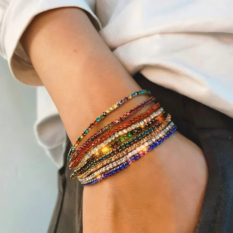 11PCS Rhinestone Elastic Bracelet Set - Fashion Shining Stack Bracelets