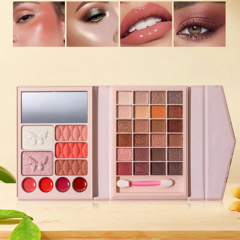 All-in-One Makeup Palette with Lipstick, Blush, Contour & Highlighter - Multicolor