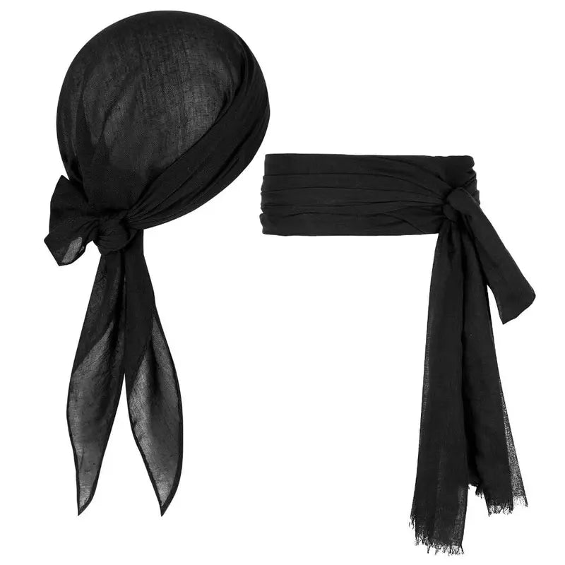 Pirate Costume Turban Set for Halloween Party Cosplay - 2 Pieces