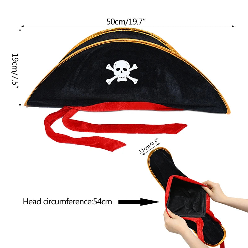 Pirate Captain Hat Costume Accessory for Halloween Parties Kids & Adults