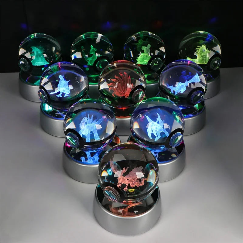 Pokemon Crystal Ball Pikachu Gengar Eevee Mewtwo Night Light with LED Base - 5CM Anime Collectible