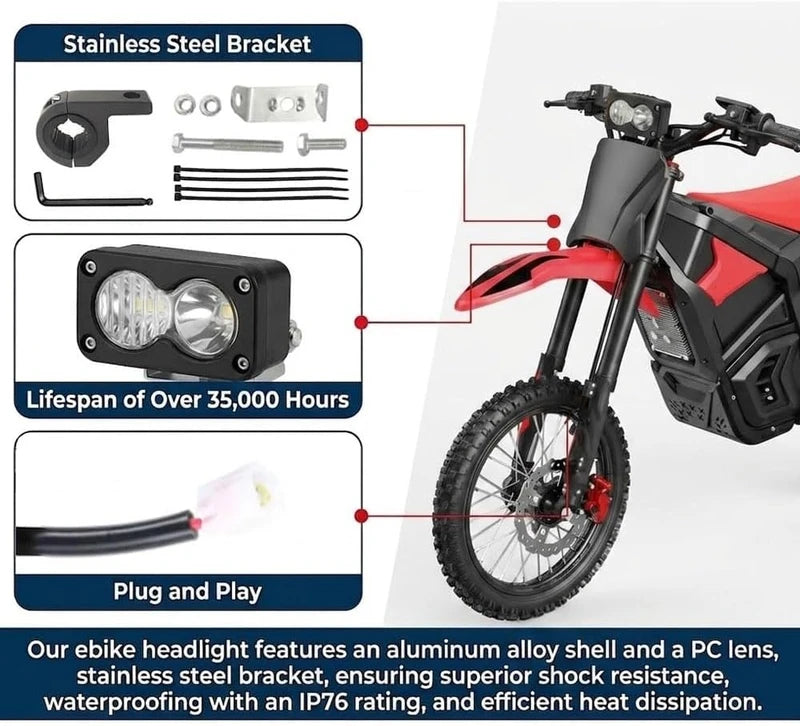 LED Headlight for Dirt Bike - 20W Waterproof Auxiliary Light for Motorcycle
