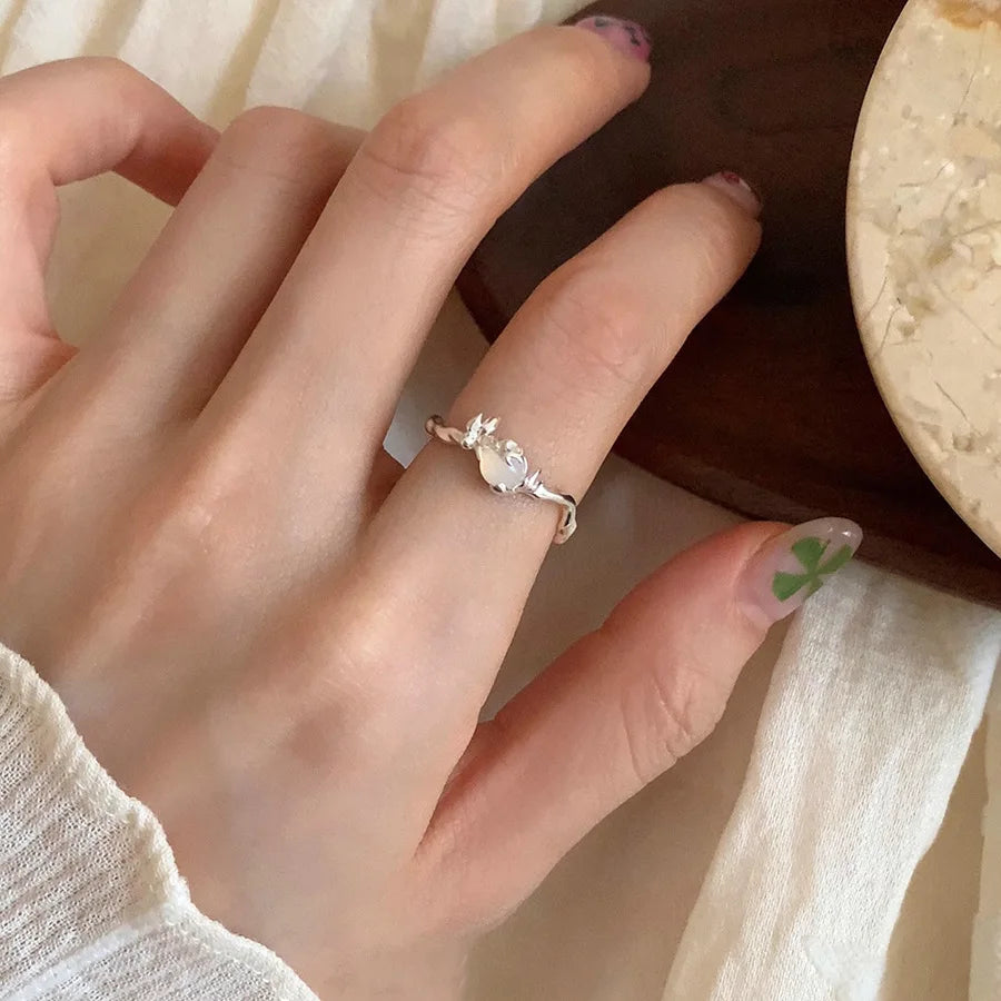 Sterling Silver Opal Flower Ring for Women - Elegant Jewelry Gift