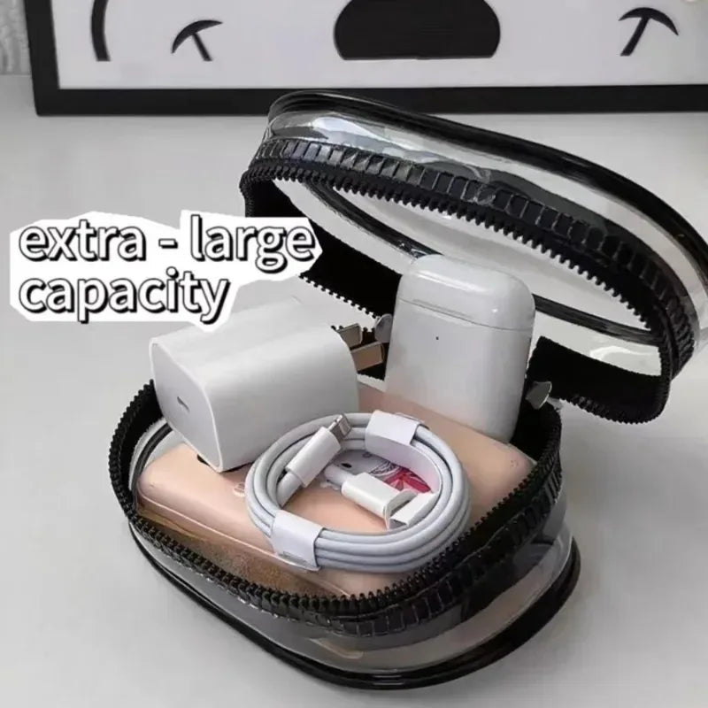 Mini Transparent Storage Bag with Zipper & Keychain - Travel Organizer for Earphones & Chargers