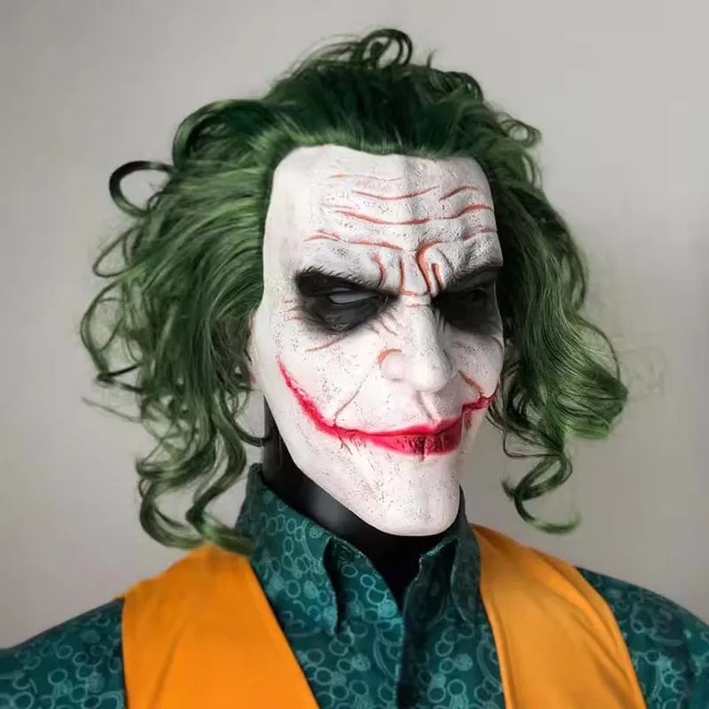 Halloween Clown Mask Latex Joker Costume Mask with Green Hair Wig - Horror Cosplay Prop
