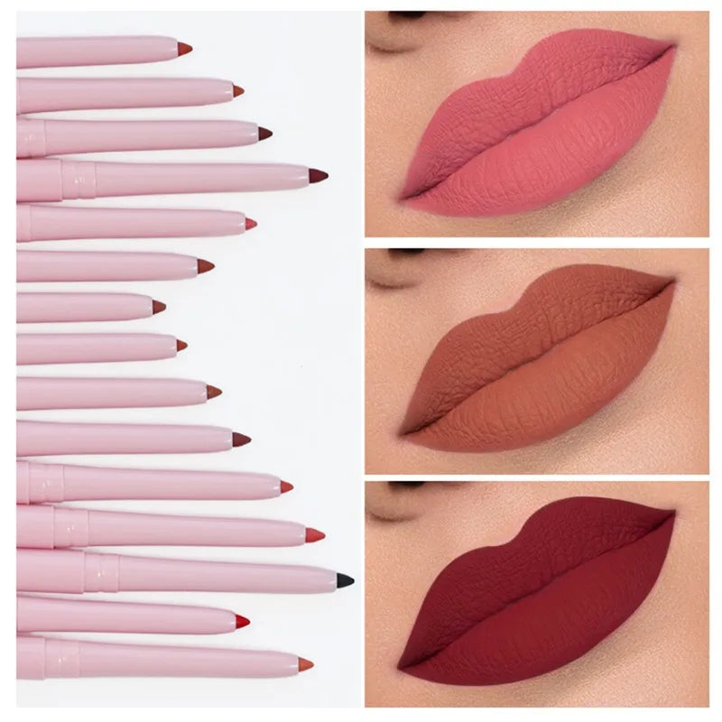 Vegan Lip Liner Pencils Waterproof Twist-Up Makeup Set - 15 Colors Wholesale
